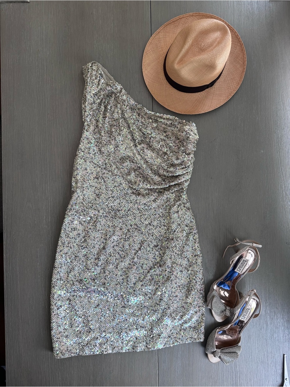 All Saints Vintage One-Shoulder Silver Sequin Cocktail Dress